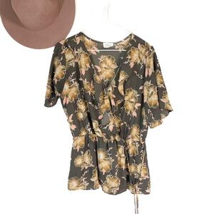 Dark Floral Gray Tie Top